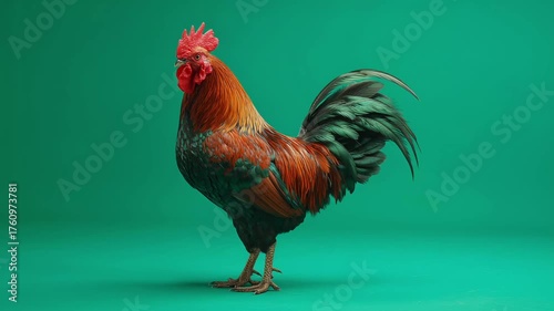 Rooster standing proudly on green screen background