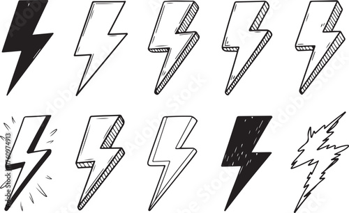 Lightning Bolt Collection Energy Symbol Electricity Thunder Strike Shape