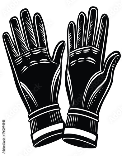 Black and White Gloves Illustration Vector Art of Protective Handwear for Work, Sports, and More