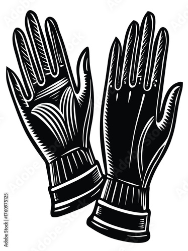 Elegant Black Gloves A Stylish Vector Illustration with Detailed Design and Artistic Appeal