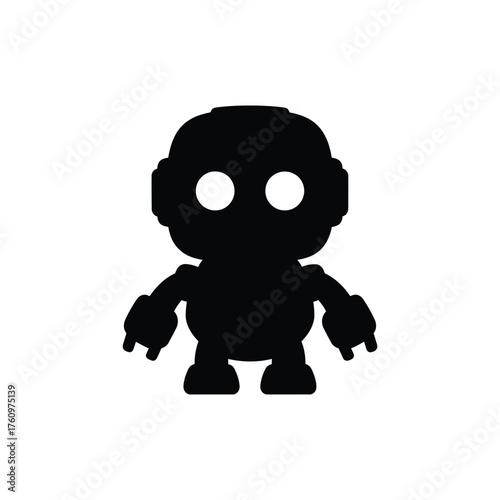 Black robot silhouette with round eyes and simple limbs
