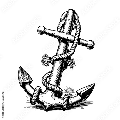 Vintage Anchor with Rope Detailed Graphic 