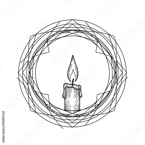 Burning Candle within Geometric Frame Decoration 