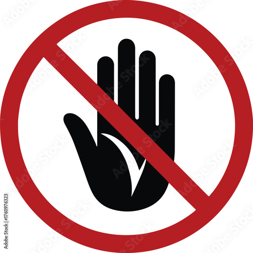 Red No Entry Sign with Hand Symbol on Checkered Pattern Surface Icon