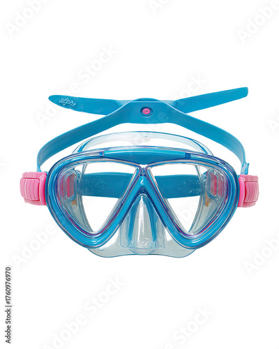 A child's light blue and translucent snorkeling mask