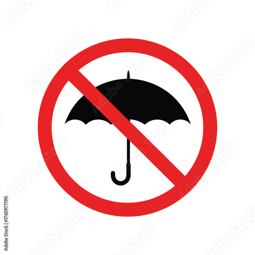 Red prohibition circle with a black umbrella symbol indicating no umbrellas allowed or prohibited