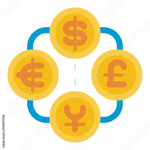 major currency include dollar euro poundsterling and yen flat icon