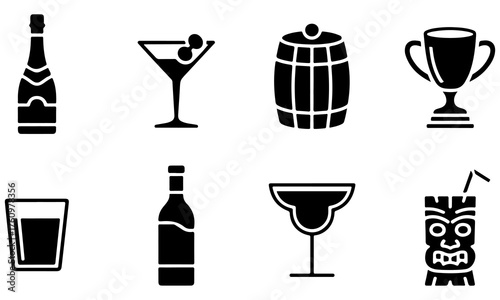 Beverage Icons - Bottle, Glass, Cocktail, and Drinkware Silhouettes