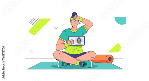 Online fitness coaching concept showing virtual training and medical consultation service
