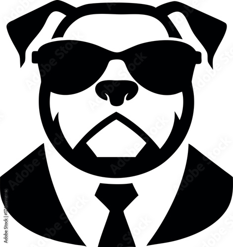 Bulldog wearing sunglasses and suit with confident stance Line Art Vector illustration