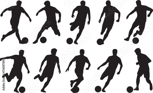 Soccer Player Dribbling Ball Silhouette Action Sport Football Game