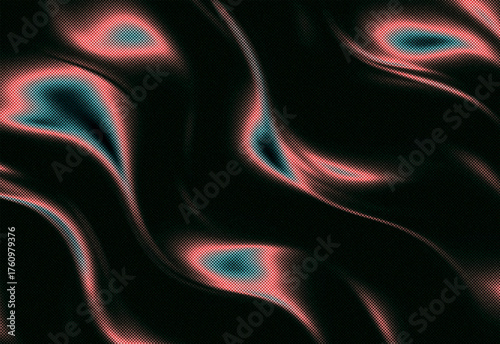 Abstract dark background featuring iridescent neon waves and fluid glowing lines creating a surreal futuristic digital art texture