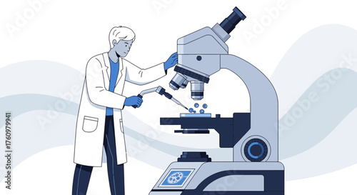 Scientist conducting research using a microscope for medical or scientific purposes