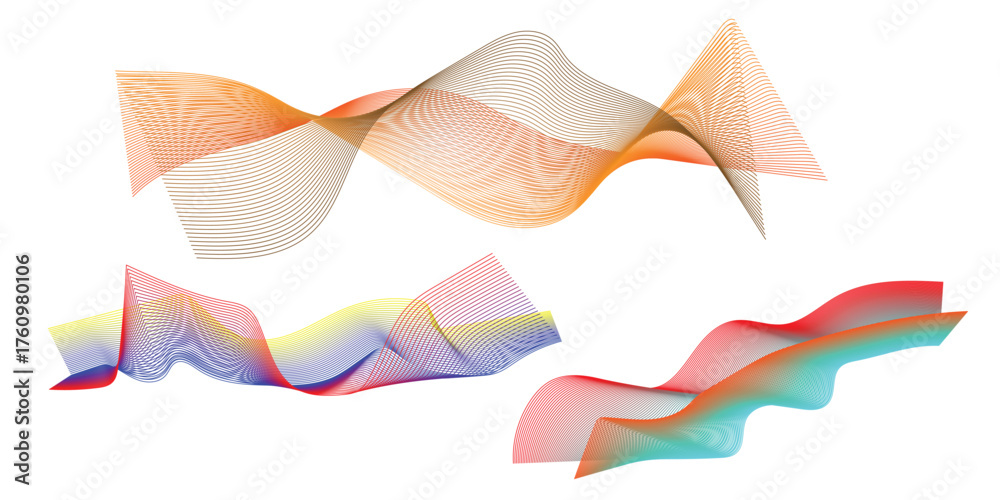 Obraz premium Three Abstract Gradient Line Art Compositions blue