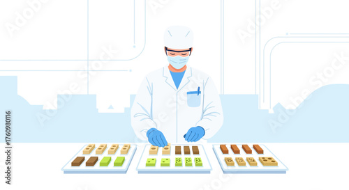 Scientist inspecting food samples in a laboratory setting for quality control analysis checking