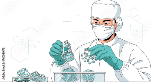 Scientist Inspecting Nanoparticles in Cleanroom Illustration Depicting Research and Innovation