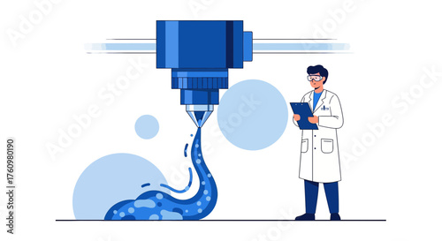 Scientist monitoring 3D printing process in a modern laboratory environment for innovative
