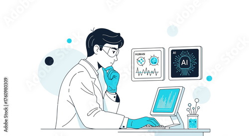 Scientist researching artificial intelligence and human biology in laboratory setting for future