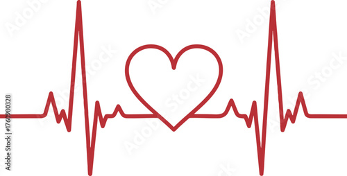 Vector art of red heartbeat line with a heart in the middle