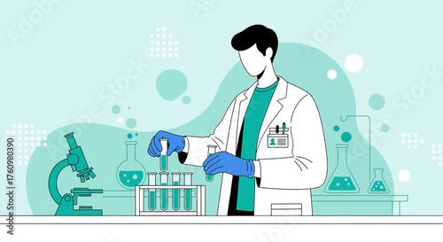 Scientist Working in a Laboratory Illustration for Medical Research and Development or Scientific