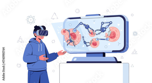 Virtual reality simulation of robotic surgery for educational or medical purposes illustrated