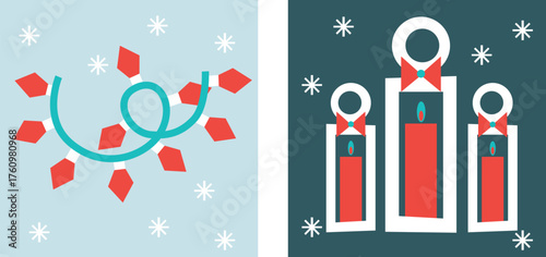 Cozy Winter Icons Set Flat Vector Christmas And New Year Illustration Ice Skates Cocoa Mug Mittens Snowflakes Gifts Holiday Elements Minimal Festive Design Warm Winter Collection For Web And Print