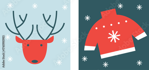 Cozy Winter Icons Set Flat Vector Christmas And New Year Illustration Ice Skates Cocoa Mug Mittens Snowflakes Gifts Holiday Elements Minimal Festive Design Warm Winter Collection For Web And Print