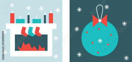 Cozy Winter Icons Set Flat Vector Christmas And New Year Illustration Ice Skates Cocoa Mug Mittens Snowflakes Gifts Holiday Elements Minimal Festive Design Warm Winter Collection For Web And Print