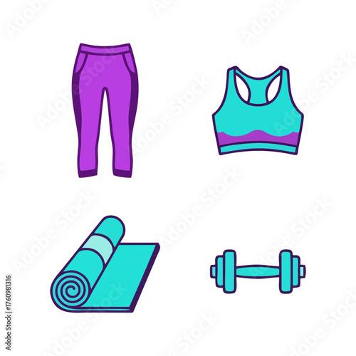 Fitness Equipment Icons A Set of Apparel and Workout Gear for Healthy Lifestyles