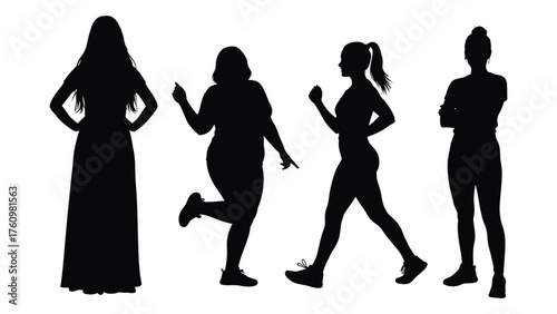 Diverse female silhouettes showcasing various body types fitness and fashion styles silhouette
