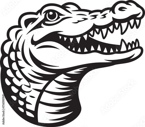Alligator Head Monochrome Artwork Fierce Predator Reptile Swamp Wildlife