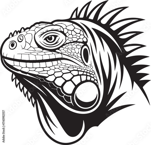 Iguana Head Monochrome Artwork Exotic Reptile Scale Skin Pet Nature