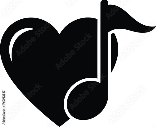 Vector art of black heart with a musical note