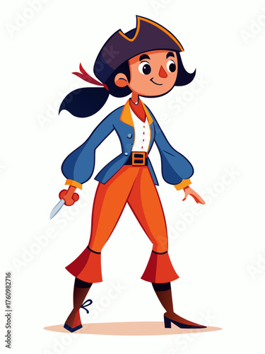 Vibrant Cartoon Pirate Girl Illustration with Map Elements