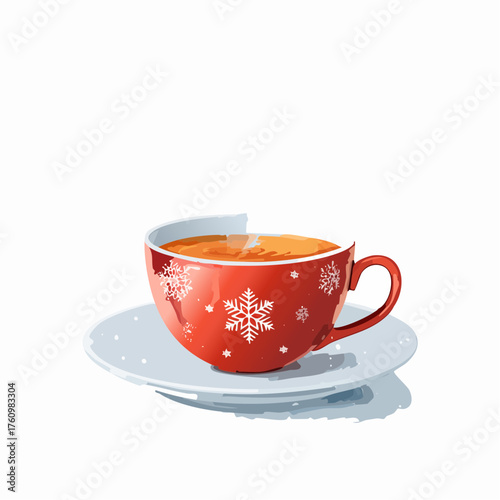 Wintertee mit Dampf in Porzellantasse