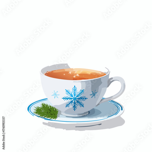 Wintertee mit Dampf in Porzellantasse