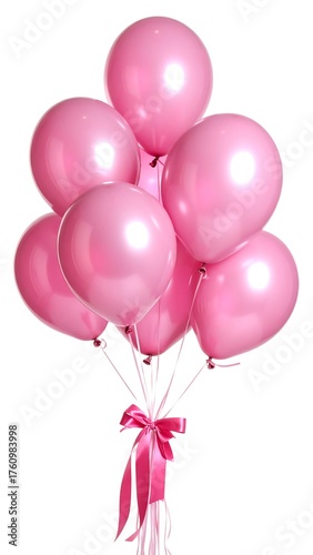 Bouquet of glossy, pink balloons, tied together with a matching ribbon