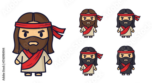 Cute Cartoon Jesus Character Variations with Different Color Schemes