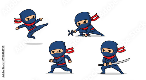 Collection of Dynamic Ninja Poses and Action Scenes for Graphic Design and Animation Projects