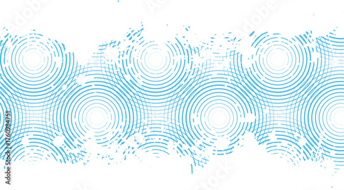 Delicate light blue concentric circles create a unique textured pattern against a bright white background, offering a modern aesthetic with a slightly distressed visual effect
