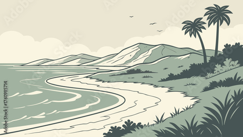Flat modern vector of Ocean Shores coastline in calm tone
