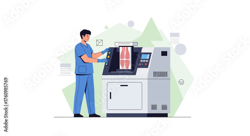Doctor Examining Muscle Tissue Scan with Advanced Medical Imaging Equipment Illustration