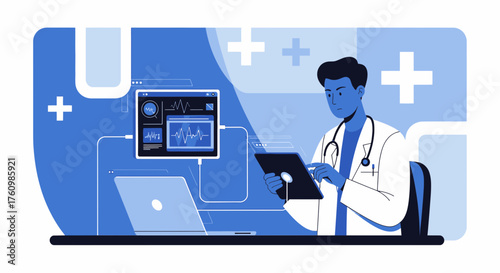 Doctor using technology for remote patient monitoring and telehealth consultation service