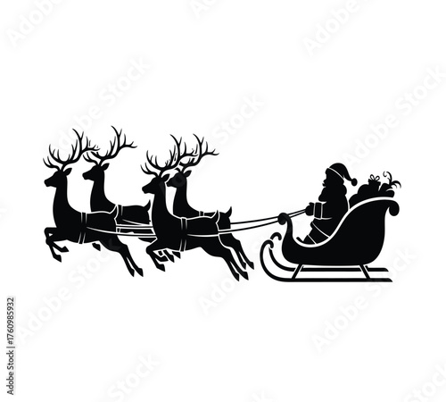 Vector art of santa claus in his sleigh being pulled by reindeer, a classic christmas image for holiday cards, decorations, and festive designs