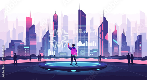 Futuristic Smart City Innovation Platform with Advanced Technology Interface Illustration
