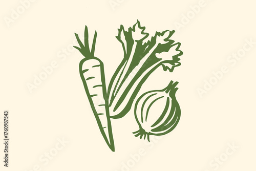 Carrot celery onion vegetables minimalist sketch vector illustration