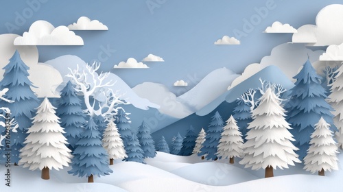 serene winter forest paper cut scene