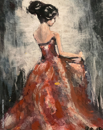 acrylic paint of  beautifull girl dressed for ballroom on canvas (I am the only author of this artwork)