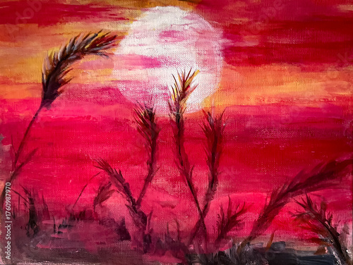 acrylic painf of sunet on a lake on canvas (I am the only author of this artwork)