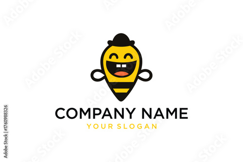 Cheerful Bee Mascot Logo Design Wearing Bowler Hat Vector Illustration